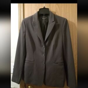 Tahari Women's Gray Pinstripe Blazer Size 12 Business Casual Fall